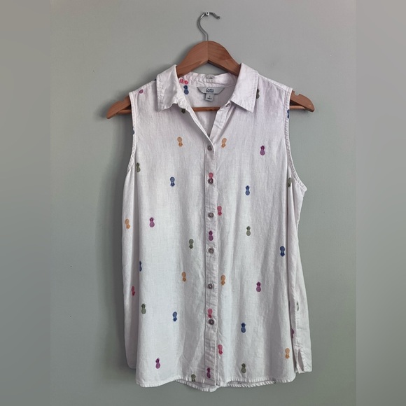 CROFT & BARROW Linen Rayon Blend Pineapple Print White Botton Down Tank Size S - Picture 1 of 10